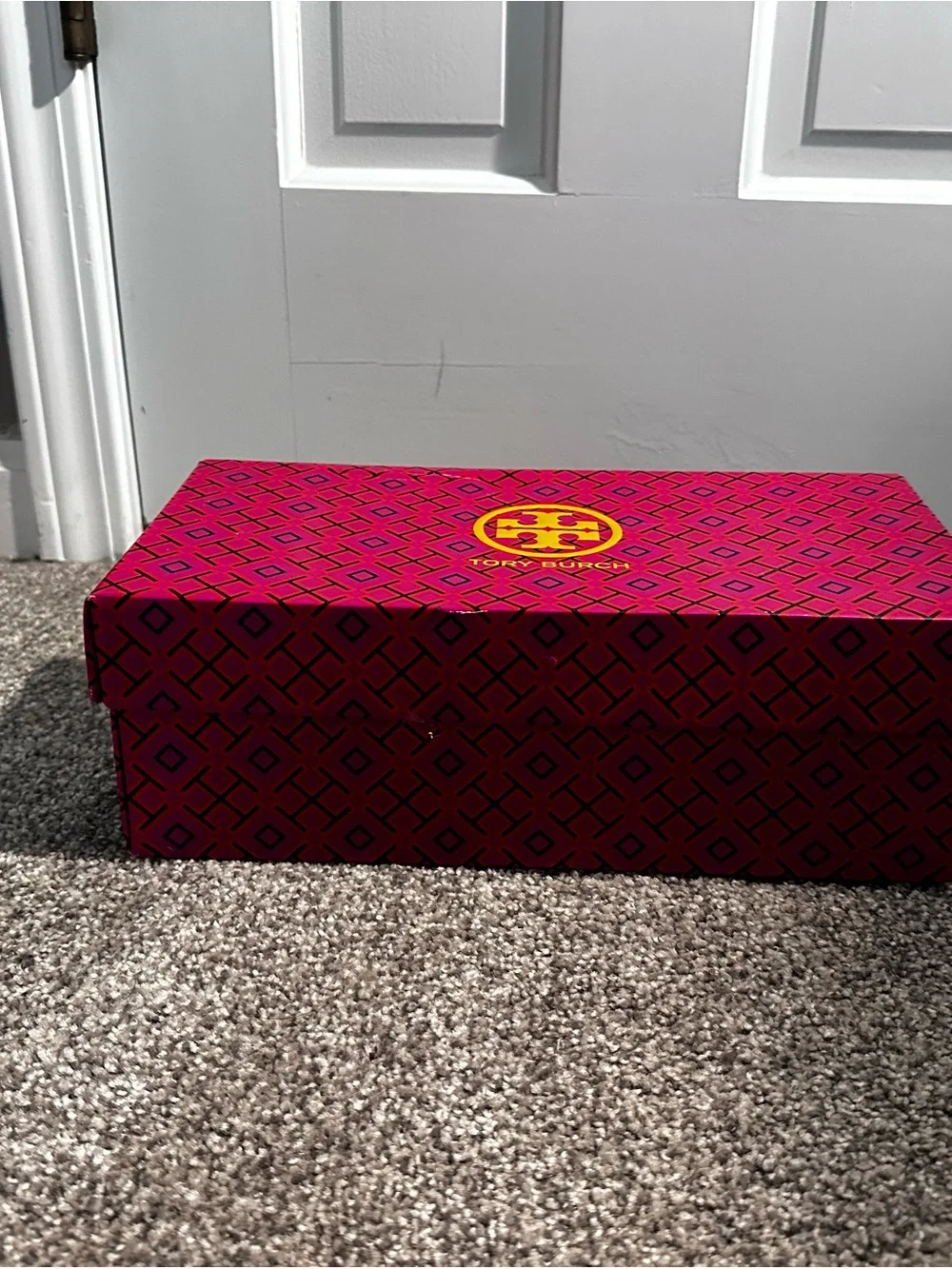 NIB Tory Burch Black Paris Goat Leather Logo Block Heel Pumps - Size 10
